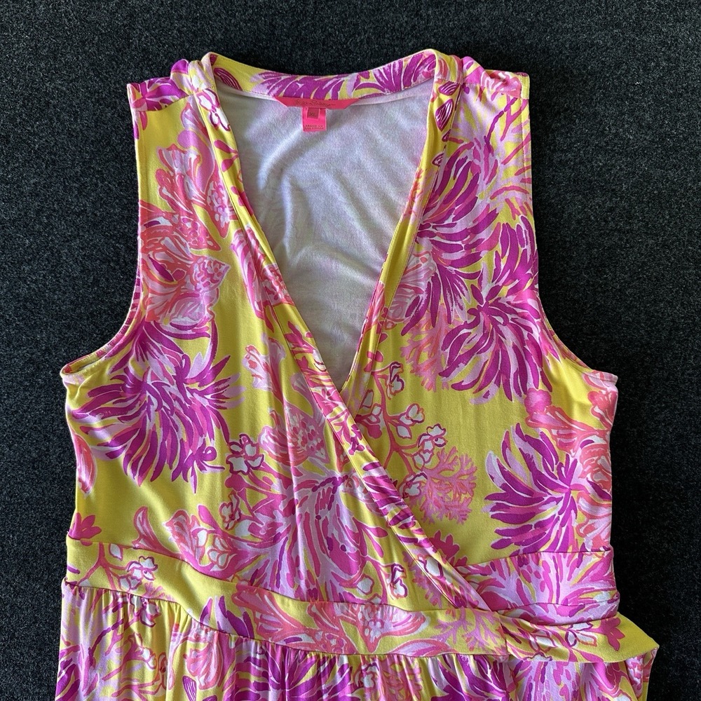 Lilly Pulitzer Folly Floral Wrap Dress Calla Yellow Floral Resort Sz XL Jersey - Picture 3 of 7